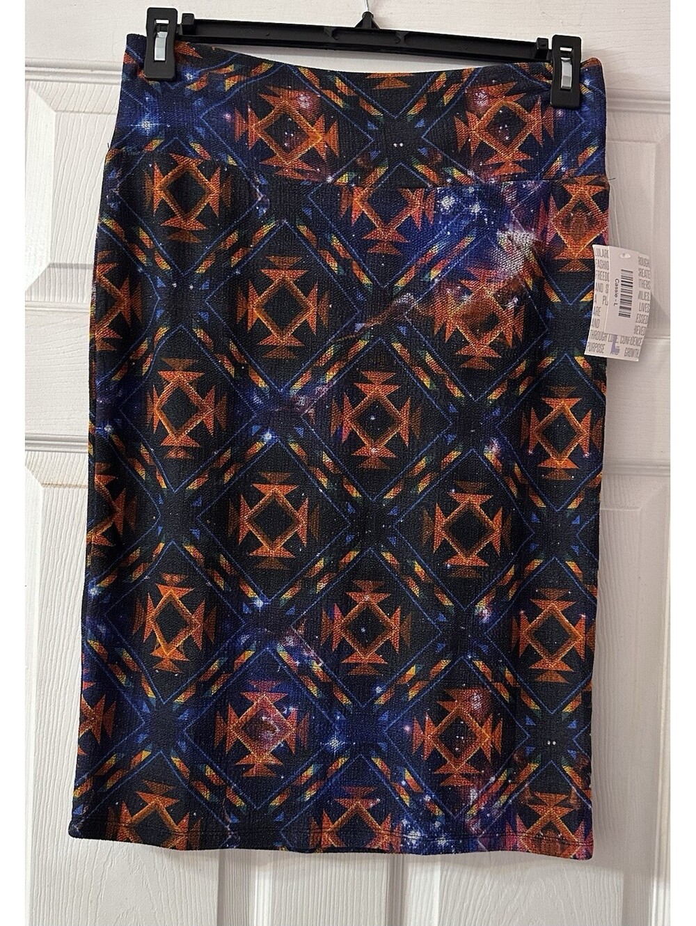 Lularoe Cassie Pencil Skirt Size Large Blue Black Red Aztec Space Galaxy NWT